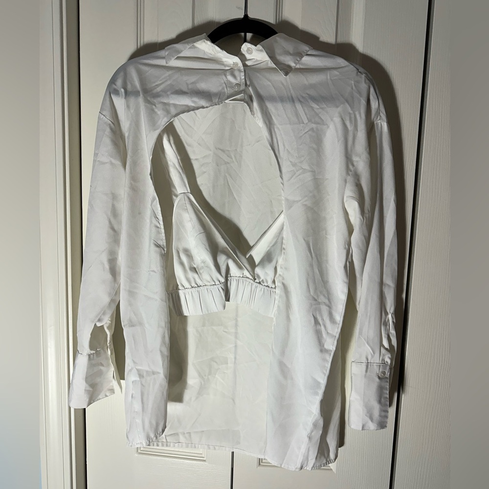 Thread Story Elegant White Blouse and bra with Cut-Out Design
